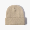 Unisex ribbed knit beanie in beige featuring a classic wide folded cuff for winter warmth - Beige