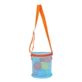 Blue mesh beach bag for kids with orange strap and colorful toys inside - Blue Mesh Bucket Orange Strap / 15*17cm