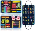 Navy blue felt Montessori busy board for toddlers with colorful buckles and zipper - Octopus Learning Board / 24*28