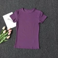 Purple quick-dry short sleeve yoga t-shirt for women in a slim fit athletic style - S / Deep Purple