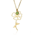 18k vergulde roestvrijstalen bloemenketting met een groene geboortesteen hanger - Augustus Klaproos (Olijfgroene Steen)
