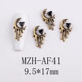 Golden moon alloy nail art charms with black heart gemstone and rhinestone detail - AF41-Gold Moon Black Heart Molten Charm
