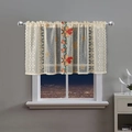 Cream lace cafe curtain featuring festive embroidered Christmas bells and star patterns - 140*60 / Christmas Candle