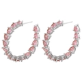 Silver-plated hoop earrings featuring pink pear-cut zircon stones in a C-shaped design - Silver Pink Zircon Hoop Earrings