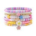 Buntes Boho-Set aus Polymer-Ton-Blumen und Kunstperlen-Armbändern mit Meeresanhängern - SY0381-1 (Macaron Stern Schildkröte Set)