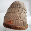 Khaki Herren Strickmütze mit dickem Fleece-Futter für winterliche Außenwärme - M (56-58cm) / Khaki