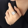 Retro square silver ring with hammer texture finish on a finger in high quality - US 7 / Silver