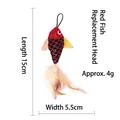 Red fish shaped feather cat wand refill with bells and golden fins for interactive play - Red Fish / 【product Attributes】this Product Is A 【replacement Head For A Cat Toy】 Visually Made Of 【red Shimmering Fabric】sewn Into A Fish Head Shape With 【golden Fins】 And 【simulated Fish Eyes】details And A 【natural Feather】tail Attached To The Bottom. It Has A 【black Elastic Hanging Ring】at The Top Compatible With Most Cat Toys On The Market. 【visual Presentation】the Image Uses A 【white Background With Flat Display】 With A Simple Composition And Soft Lighting. Image Quality Is 【high】 And The Product Texture Is Clear. Aesthetics Are 【medium】 Rating 【7.0】 But The Background Is Too Monotonous And Lacks Brand Identity. 【text Content】contains Product_text (none); To_translate(red Fish Replacement Head Length 15cm Approx. 4g Width 5.5cm) Which Needs To Be Translated Into English To Improve Conversion Rates. 【logistics Label】animal And Plant Quarantine (feather Material). 【infringement Risk】no Brand Logo Or Ip Characteristics Risk 【0.0】. 【product Parameters】length: 15cm Width: 5.5cm Weight: Approx. 4g.