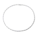 Silver-tone tennis necklace with baguette and round cut zircons on a white background - Geometric Necklace / 45cm / White Gold