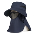 Cappello da sole blu navy con tesa larga, maschera rimovibile e paracollo lungo - Blu Notte