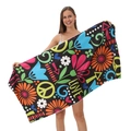 Bohemian microfiber beach towel with colorful floral patterns and LOVE text print - 80*160cm