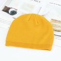 Winter solid bright yellow knitted beanie hat with soft elastic texture for outdoors - Yellow