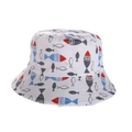 Dettaglio del cappello pescatore in cotone bianco con stampe di pesci colorati e cuciture - 52cm (2-6 Anni) / Pesce Graffiti-Bianco