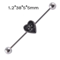 Stainless steel industrial barbell piercing with heart cross charm and size specs - Steel Color - Heart Cross