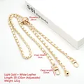 Adjustable light gold chain strap with white leather and a quilt-patterned metal ball - White Leather Light Gold Chain + Grid Gold Ball + 3-Point Gate Hook