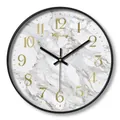 12 inch round wall clock with white marble texture dial and gold Arabic numerals - 016H White Marble Texture-Black Frame