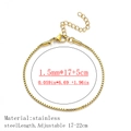 18K gold plated stainless steel box chain bracelet with adjustable lobster clasp - Short Box Chain Style / 1.5mm Wide (17+5cm) / Gold