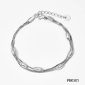 Bracciale multistrato minimalista in acciaio inossidabile argento con perline e gancio - Bracciale (PBK501) / Argento