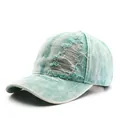 Berretto vintage blu lago in denim lavato con dettagli strappati e visiera curva classica - Regolabile / Blu lago