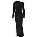 Abito lungo elegante con paillettes nere monospalla e manica lunga con dettagli arricciati - S / Nero