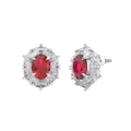 S925 sterling silver stud earrings with oval ruby gemstone and white marquise zircons - Lze04-p For Sale