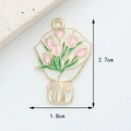 Pink tulip enamel pendant in alloy finish for DIY jewelry, size 2.7cm by 1.8cm - Pink Flower Bouquet