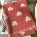Dark red lattice scarf with white heart patterns and fringe edges in product packaging - Double Sided Big Heart Angela Red