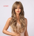 Lange gewellte Ombre-Blond-Synthetikperücke mit Pony für Damen, Variante LC5201 - Lang Lockig mit Pony / Ombre Gold