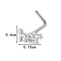 Silver L-shaped nose stud with 'her' letter design, size 0.72cm by 0.4cm - her(0187-2#) / Silver
