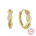 Elegant S925 sterling silver infinity cross hoop earrings with white zircon accents - Infinite Twist Style / Gold