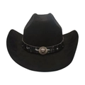 Black wool felt cowboy hat featuring white patterned band and silver lion head buckle - One Size / Black (Lion Head)