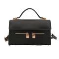 Retro black PU leather crossbody bag with dual gold padlock zippers and top handle - Black