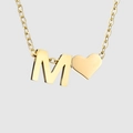Collana in metallo dorato retrò con ciondolo lettera M e piccolo charm a cuore per donna - Oro-M