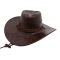 Close-up of deep brown western cowboy hat with maple leaf embossed leather and chin strap - One Size / Dark Coffee (Leaf Pattern)