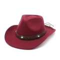 Burgundy wide brim cowboy felt hat with turquoise leather band and metallic studs - M (56-58cm) / Burgundy