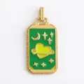 Detail of green tarot pendant with golden crescent and heart motifs in zircon brass - M801144-Light Green