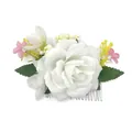 Bohemian bridal hair comb featuring large white silk rose with small pink flowers - FS46-1 White