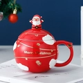 Red Christmas ceramic mug with 3D Santa Claus lid and golden Merry Christmas text - Single Mug / Red