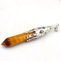 Hexagonal tiger eye stone point pendant with vintage silver hollow metal cap - Without Chain / Tiger Eye Stone Bracelet