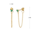 Detail of S925 silver gold earring with 3.3mm green zircon and 24mm chain length - Gold Plated 925 Silver - Green Zirconia