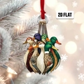 2D flat acrylic mallard duck cluster Christmas ornament hanging on a snowy tree - Wild Duck Group