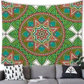 Detail of bohemian mandala tapestry featuring vivid green and orange geometric patterns - 100x70cm (Short Plush) / Emerald Orange Dark Red Symmetrical (29)