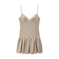Vestido corto de terciopelo champán con tirantes finos y falda plisada en fondo blanco - XS / Albaricoque