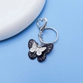 Llavero mariposa retro negro y plateado hecho a mano con cierre de resorte de corazón - Llavero de Doble Mariposa Negro