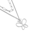 Double-layered silver necklace featuring paperclip chain and hollow butterfly pendant - Silver Butterfly Double Layer Style (KN201245-Z)