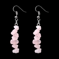 Handmade drop earrings with natural irregular pink crystal stones and silver hooks - Natural Stone Earrings / Rose Quartz