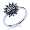 Vintage silver sunflower ring in stainless steel with detailed layered petals - Sunflower Style (17105)