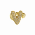 18K gold plated adjustable bubble ring featuring a crystal-encrusted letter V design - Letter V / Gold