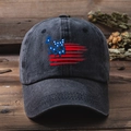 Vintage zwarte gewassen denim baseballpet met vlinderontwerp van de Amerikaanse vlag - Eén maat / Zwart