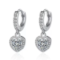 Silver S925 sterling silver hoop earrings with dangling heart-shaped zircon stones - Heart-shaped Led Earrings-132